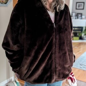 Vintage Northern Reflections Chocolate Brown Reversible Faux Fur Jacket M